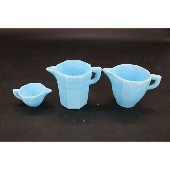 1930s Blue Agate SLAG GLASS Childrens Toy TEA SET 3 Pieces - Picture 2 of 16